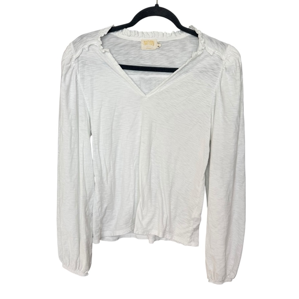 Nation LTD women's white‎ slub cotton V-neck long-sleeve blouse sz large